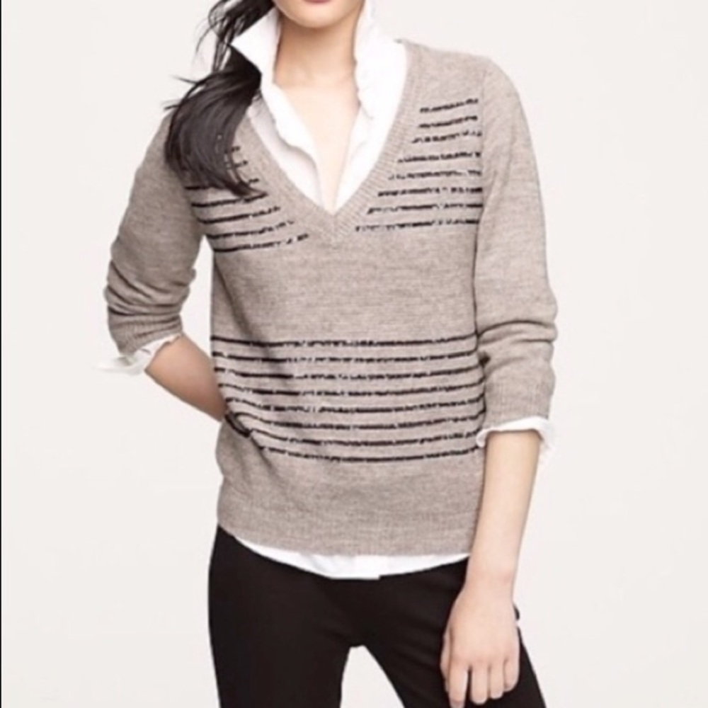 J Crew Wool Blend Striped Sequin V Neck Sweater